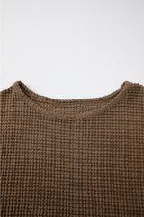 Dark Brown Waffle Knit Drop Shoulder Long Sleeve Top Long Sleeve Tops JT's Designer Fashion