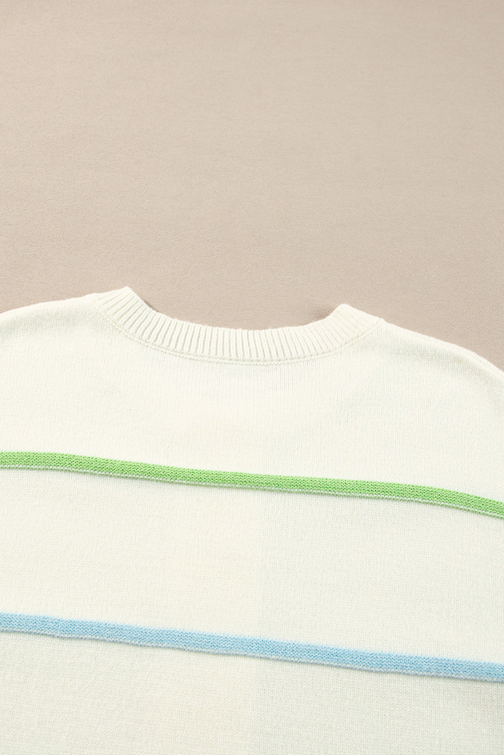 White Rainbow Stripes Drop Shoulder Baggy Henley Sweater Sweaters JT's Designer Fashion