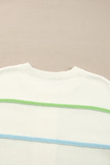 White Rainbow Stripes Drop Shoulder Baggy Henley Sweater Sweaters JT's Designer Fashion