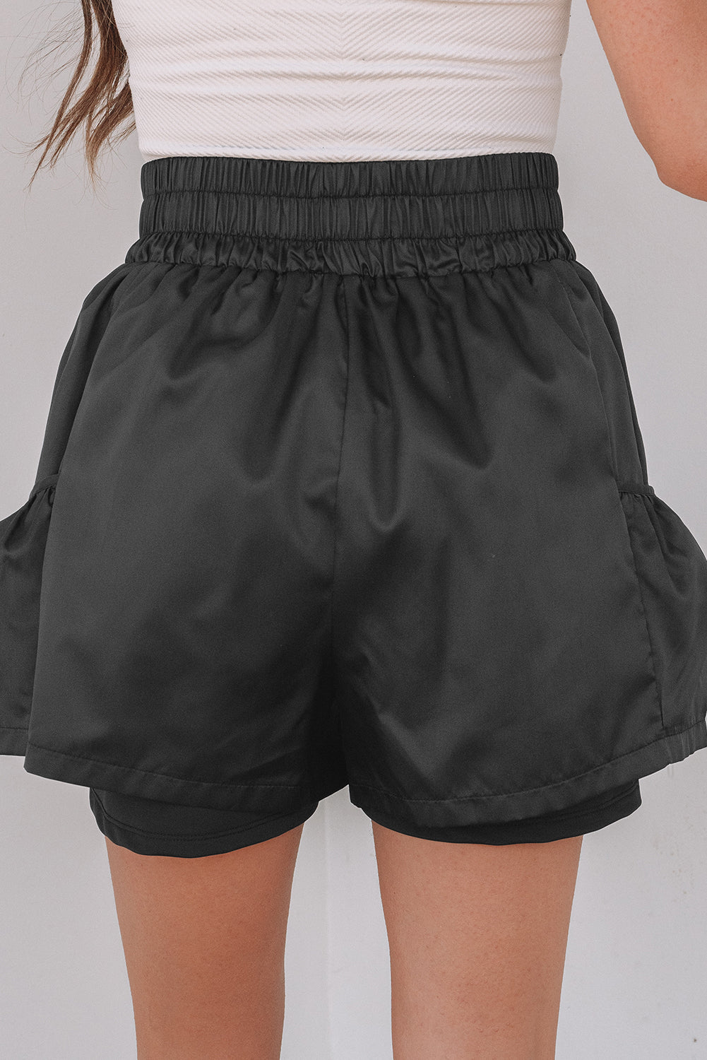 Black Elastic High Waist Pocketed Casual Shorts Casual Shorts JT's Designer Fashion