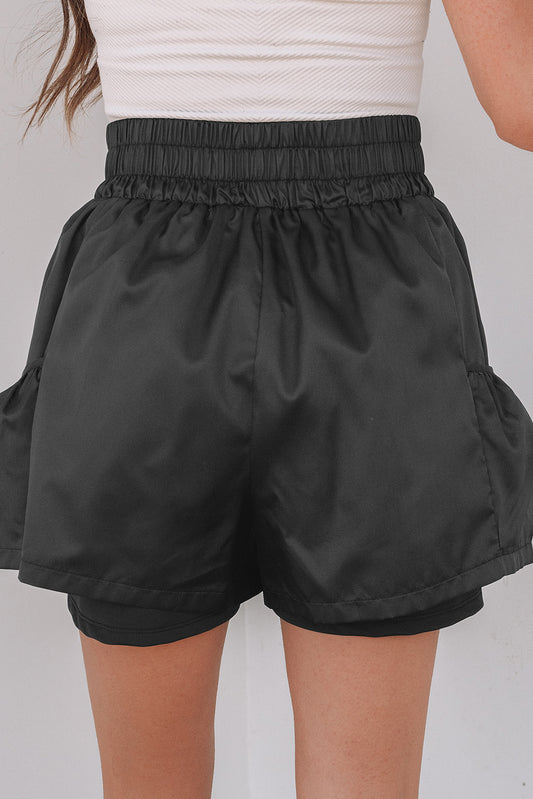 Black Elastic High Waist Pocketed Casual Shorts Casual Shorts JT's Designer Fashion