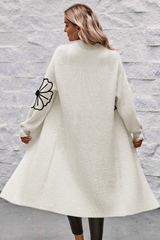Beige Flower Embroidered Drop Shoulder Open Front Duster Cardigan Cardigans JT's Designer Fashion
