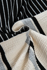 Black Stripe Colorblock Knit Henley Collar Shift Long Sleeve Mini Dress Mini Dresses JT's Designer Fashion