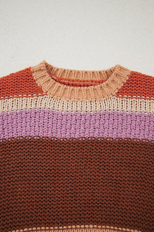 Multicolour Cropped Colorblock Drop Shoulder Knitted Sweater Sweaters JT's Designer Fashion