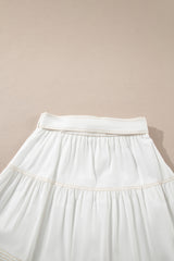 White Contrast Stitching Trim Knotted High Waist A-Line Mini Skirt Skirts & Petticoat JT's Designer Fashion