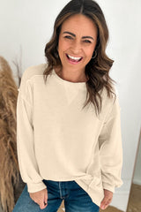 Beige Splicing Round Neck Pullover Sweatshirt Sweatshirts & Hoodies JT's Designer Fashion
