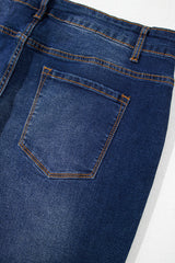 Navy Blue Plus Size Seamed Wide Leg High Waist Jeans Plus Size Bottoms JT's Designer Fashion