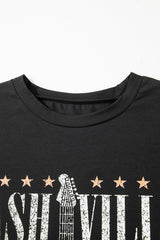 Black Nashville Guitar Print Crew Neck T Shirt Mini Dress T Shirt Dresses JT's Designer Fashion