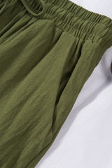 Green Drawstring Elastic Waist Pockets Long Straight Legs Pants Pants & Culotte JT's Designer Fashion