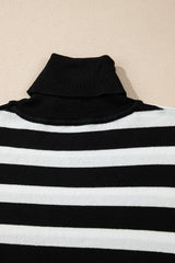 Black Stripe Slim Fit High Neck Knit Sweater Sweaters JT's Designer Fashion