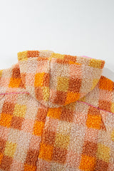 Orange Checkered Sherpa Hooded Jacket Jackets JT's Designer Fashion
