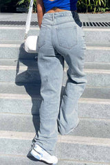 Sky Blue Mid Rise Asymmetrical Waist Wide Leg Jeans Jeans JT's Designer Fashion