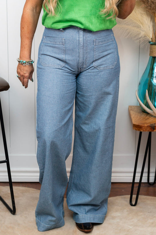 Dusk Blue Patched Pocket Textured Wide Leg Plus Size Jeans Dusk Blue 65%Cotton+33%Polyester+2%Elastane Plus Size Bottoms JT's Designer Fashion