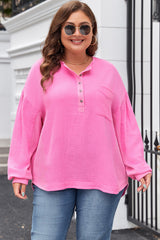 Bonbon Half Buttons Chest Pocket Drop Sleeve Plus Size Top Plus Size Blouses & Shirts JT's Designer Fashion