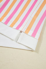 Pink Stripe Drop Shoulder Half Sleeve Loose Tee and Shorts Casual Set Short Sets JT's Designer Fashion