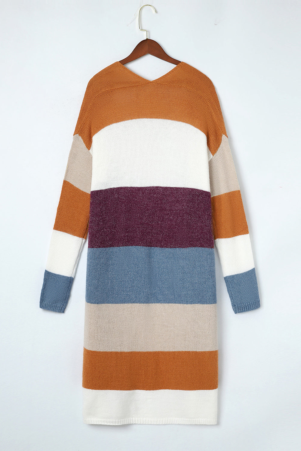 Multicolor Colorblock Open Front Long Knit Cardigan Sweaters & Cardigans JT's Designer Fashion