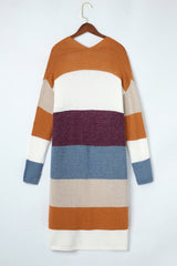 Multicolor Colorblock Open Front Long Knit Cardigan Sweaters & Cardigans JT's Designer Fashion