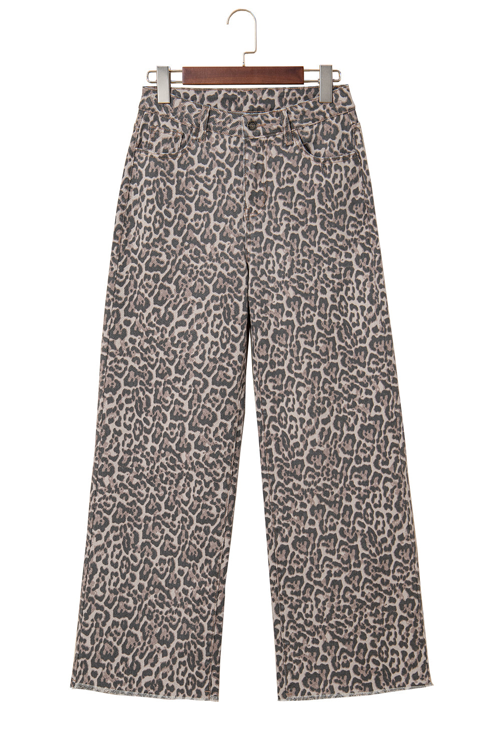 Brown Leopard Frayed Edge Wide Leg High Waist Jeans Jeans JT's Designer Fashion