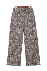 Brown Leopard Frayed Edge Wide Leg High Waist Jeans Jeans JT's Designer Fashion
