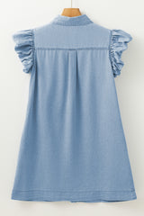 Beau Blue Flutter Sleeve Shirred Detail Button Up Denim Mini Dress Mini Dresses JT's Designer Fashion
