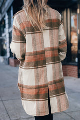 Brown Plaid Print Flap Pockets Long Shacket Plaid Shackets JT's Designer Fashion