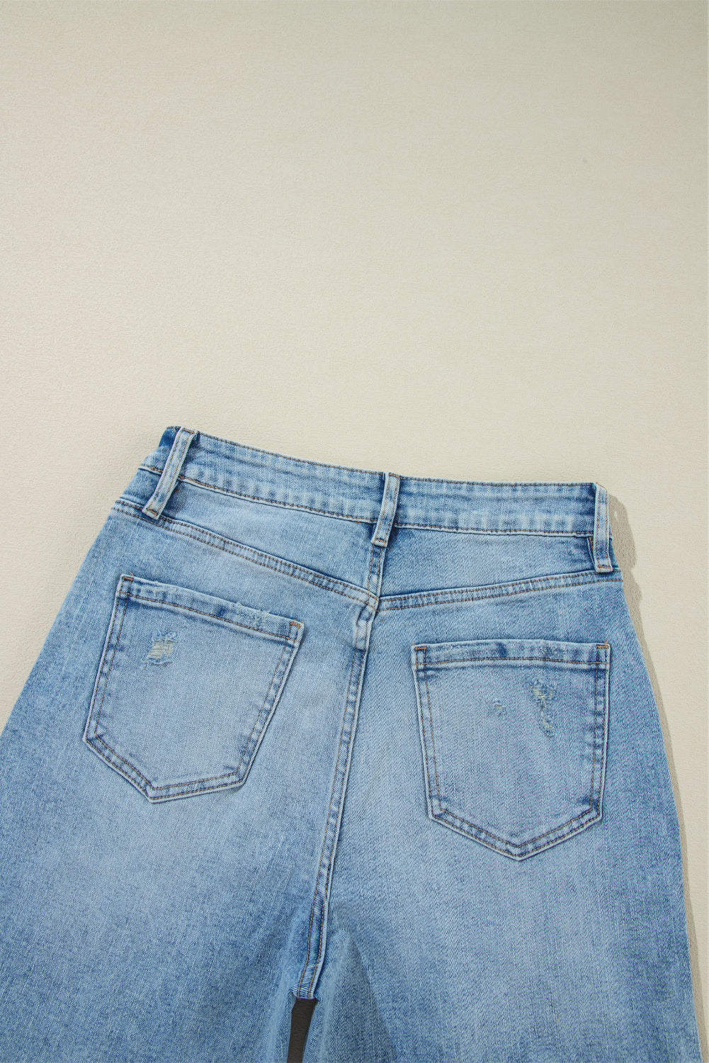 Light Blue Distressed Ripped Raw Hem Straight Jeans Jeans JT's Designer Fashion