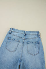 Light Blue Distressed Ripped Raw Hem Straight Jeans Jeans JT's Designer Fashion