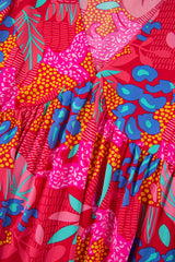Rose Tropical Printed Lantern Sleeve V Neck Ruffled Plus Size Mini Dress Plus Size Mini Dresses JT's Designer Fashion