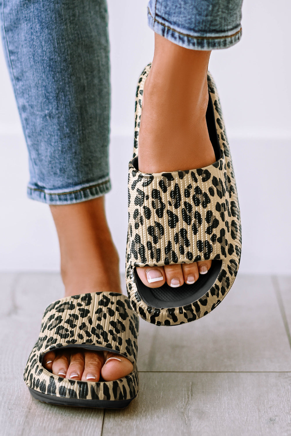Black Print Thick Sole Slip On Slippers Slippers JT's Designer Fashion