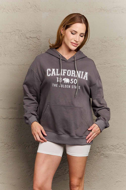 Simply Love Simply Love Full Size CALIFORNIA 1850 THE GOLDEN STATE Graphic Hoodie Dark Gray Graphic Sweatshirts JT's Designer Fashion