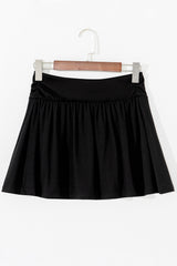 Black Wide Waistband Ruched Skort Casual Shorts JT's Designer Fashion