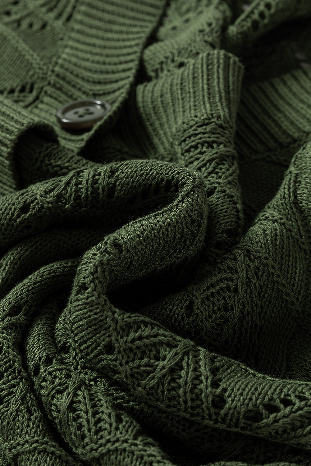 Green Lightweight Buttoned Front Crochet Cardigan Cardigans JT's Designer Fashion