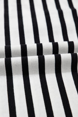 Black Stripe Contrast V Neck Collared Puff Sleeve T Shirt Mini Dress with Pockets T Shirt Dresses JT's Designer Fashion