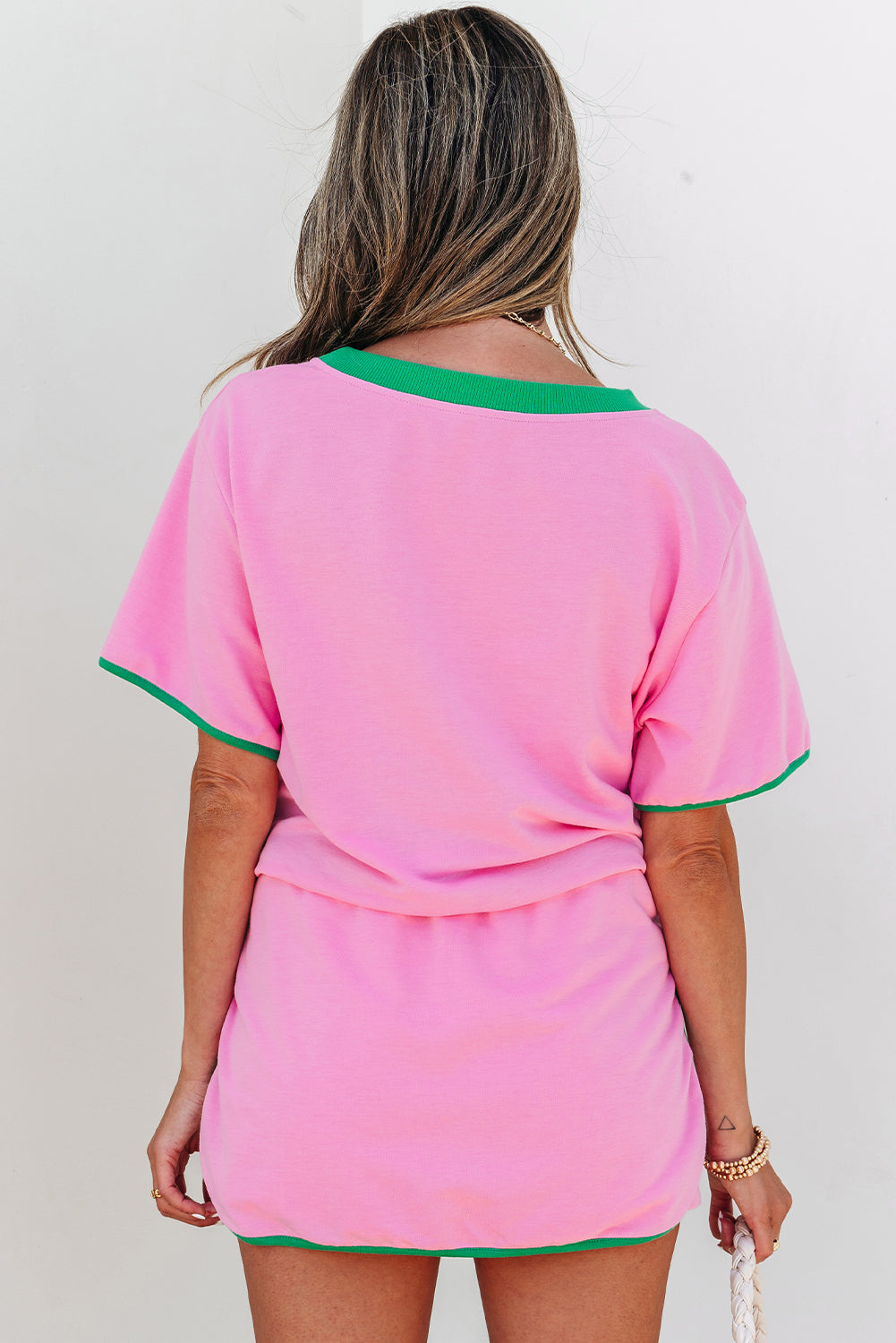 Bonbon Colorblock Edge Drop Shoulder T Shirt and Skort 2Pcs Set Short Sets JT's Designer Fashion