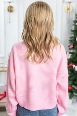Pink Merry & Bright Pop Up Letter Waffle Knit Sweater Sweaters JT's Designer Fashion