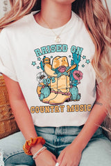 White RAISED ON COUNTRY MUSIC Western Graphic Tee Graphic Tees JT's Designer Fashion