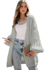 Gray Chunky Oversize Knit Drop Shoulder Puff Sleeve Cardigan Cardigans JT's Designer Fashion