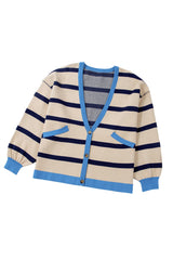 White Colorblock Drop Shoulder Buttoned Loose Cardigan Cardigans JT's Designer Fashion