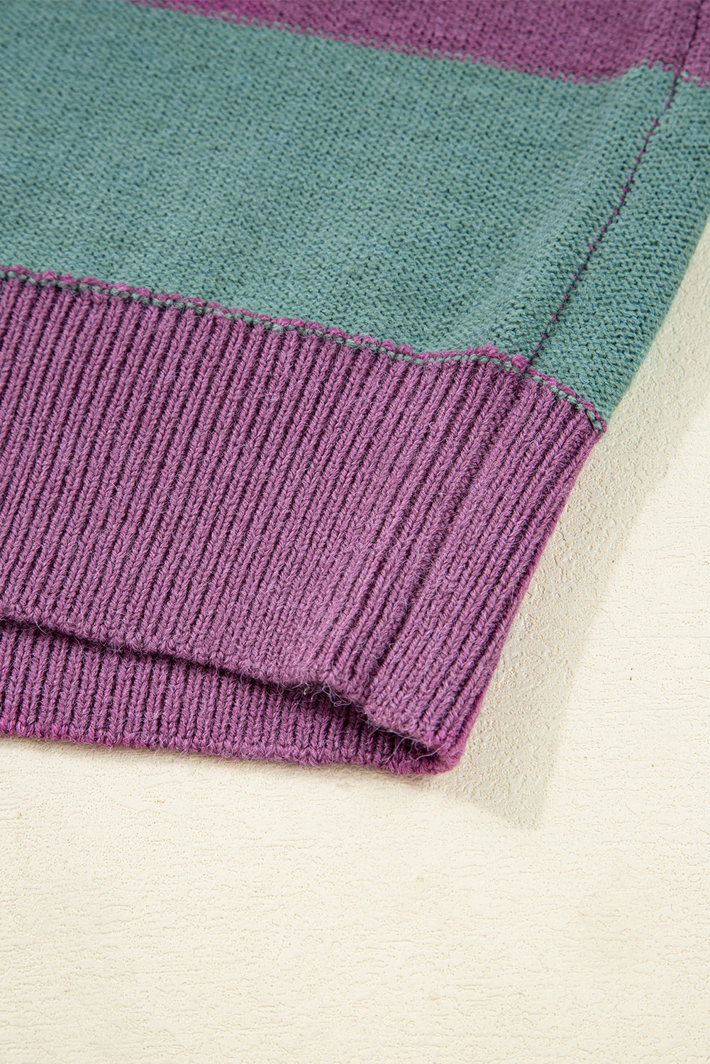 Green Stripe Drop Shoulder Ribbed Edge Casual Sweater Sweaters JT's Designer Fashion