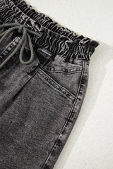 High-rise Drawstring High Waist Casual Denim Shorts with Pockets Denim Shorts JT's Designer Fashion