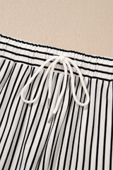 Black Stripe V Neck Tee and Casual Short Set Short Sets JT's Designer Fashion
