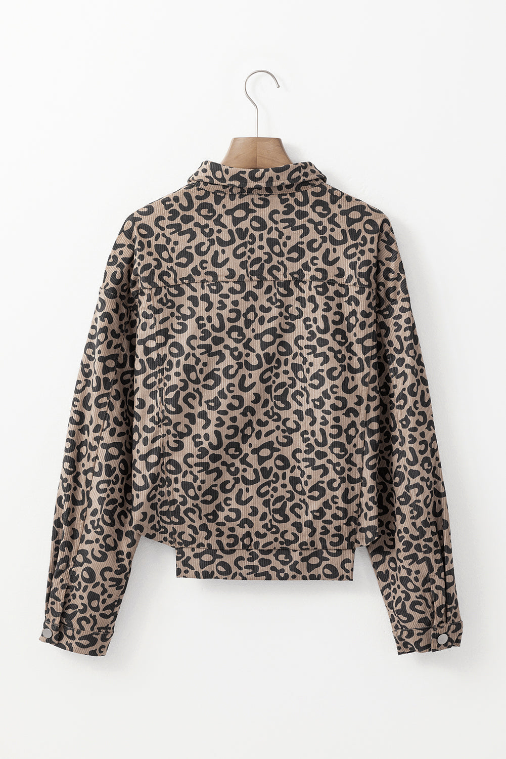 Dark Khaki Leopard Print Corduroy Irregular Hem Buttoned Jacket Jackets JT's Designer Fashion