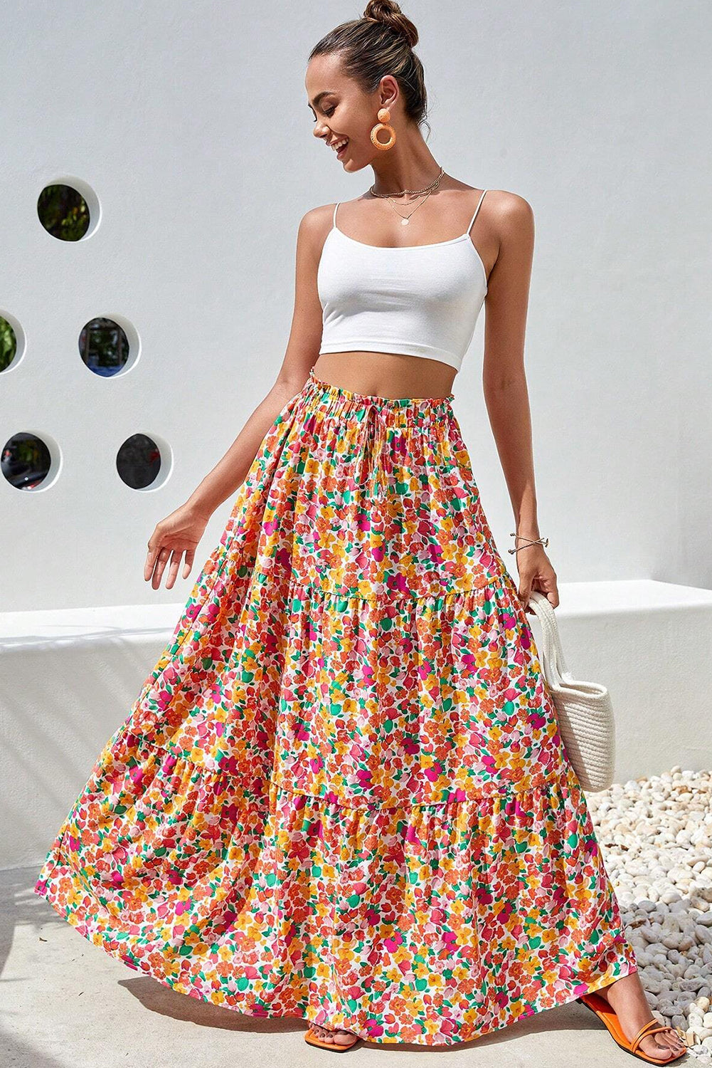 Yellow Boho Floral Print Long Skirt Bottoms JT's Designer Fashion