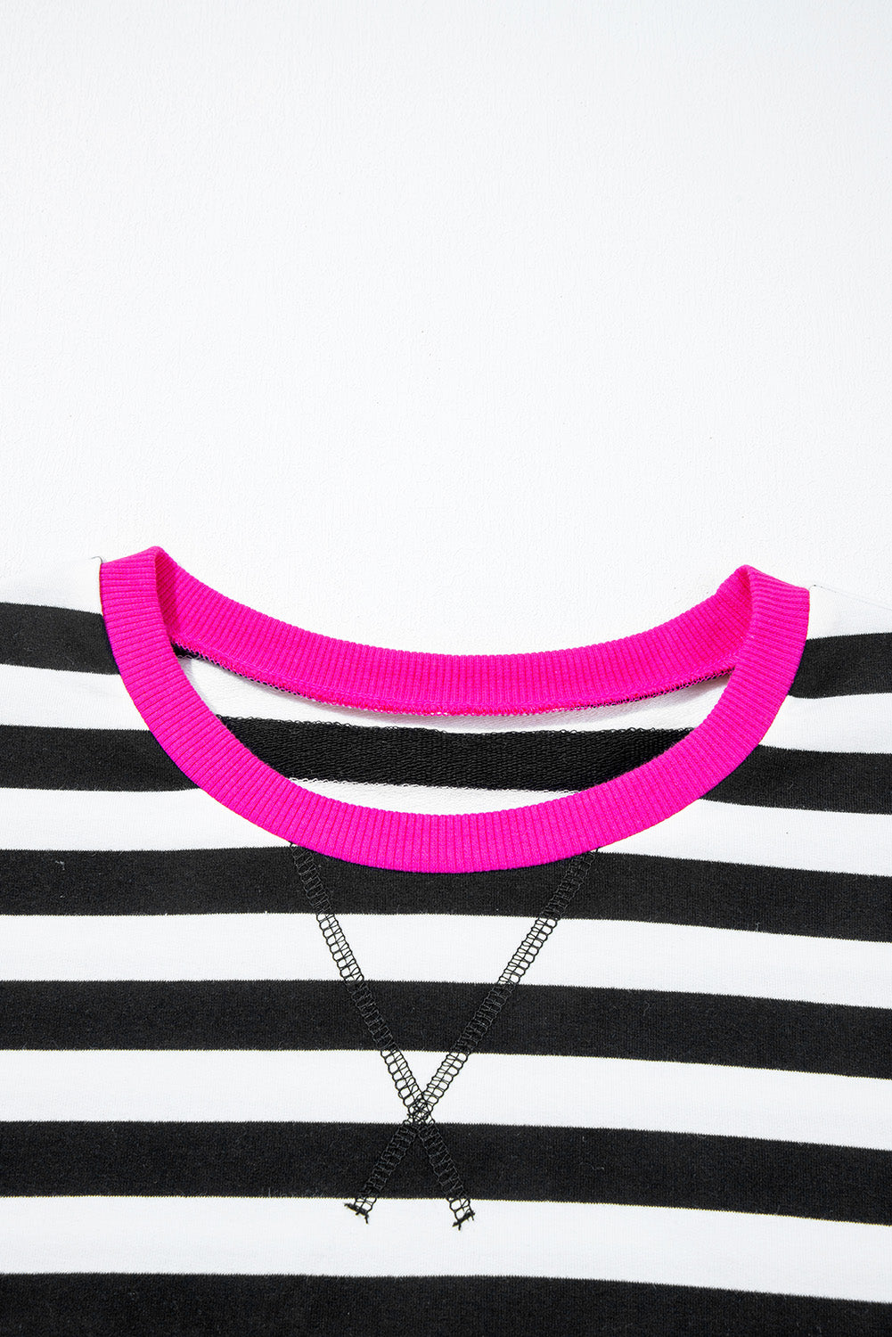 Black Stripe Contrast Ribbed Banding Long Sleeve Blouse Loose Shorts Set Short Sets JT's Designer Fashion