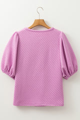 Phalaenopsis Solid Textured O Neck Puff Sleeve Blouse Blouses & Shirts JT's Designer Fashion