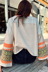 Apricot Western Aztec Patch Mineral Wash Loose Fit Top Long Sleeve Tops JT's Designer Fashion