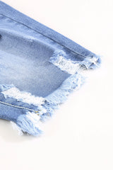 Sky Blue Ripped Tassel Bermuda Denim Shorts Denim Shorts JT's Designer Fashion