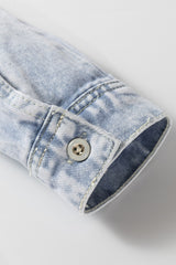 Beau Blue Long Sleeve Buttoned Chest Pocket Denim Shacket Denim Jackets JT's Designer Fashion
