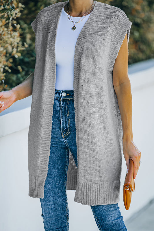 Gray Basic Vest Cardigan Sweater Sweaters & Cardigans JT's Designer Fashion