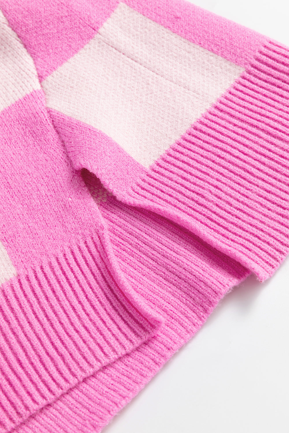 Pink Checkerboard Half Button Collared Drop Shoulder Sweater Sweaters JT's Designer Fashion